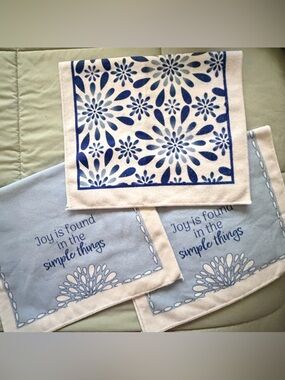 Blue Floral and Script Kitchen Towels - Set of 3